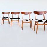 Hans Wegner model CH30 dining chairs in cowskin Carl Hansen Denmark 1952