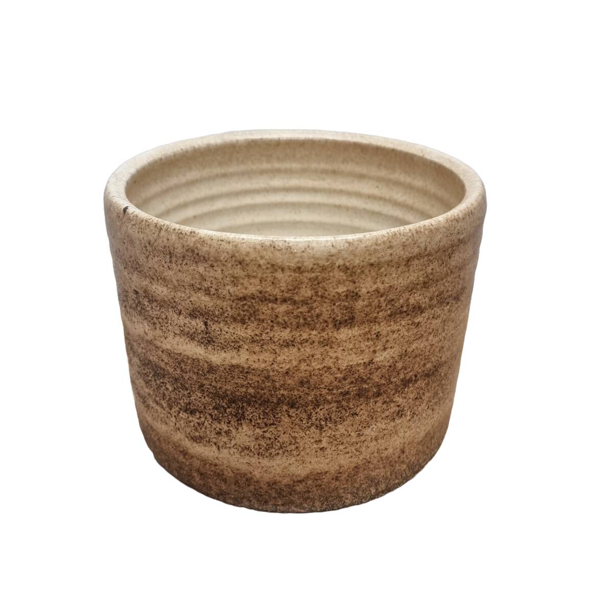 Pot de fleurs vintage en faïence marron, milieu du siècle