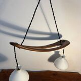 Suspension Rispal en bois avec globes opalin