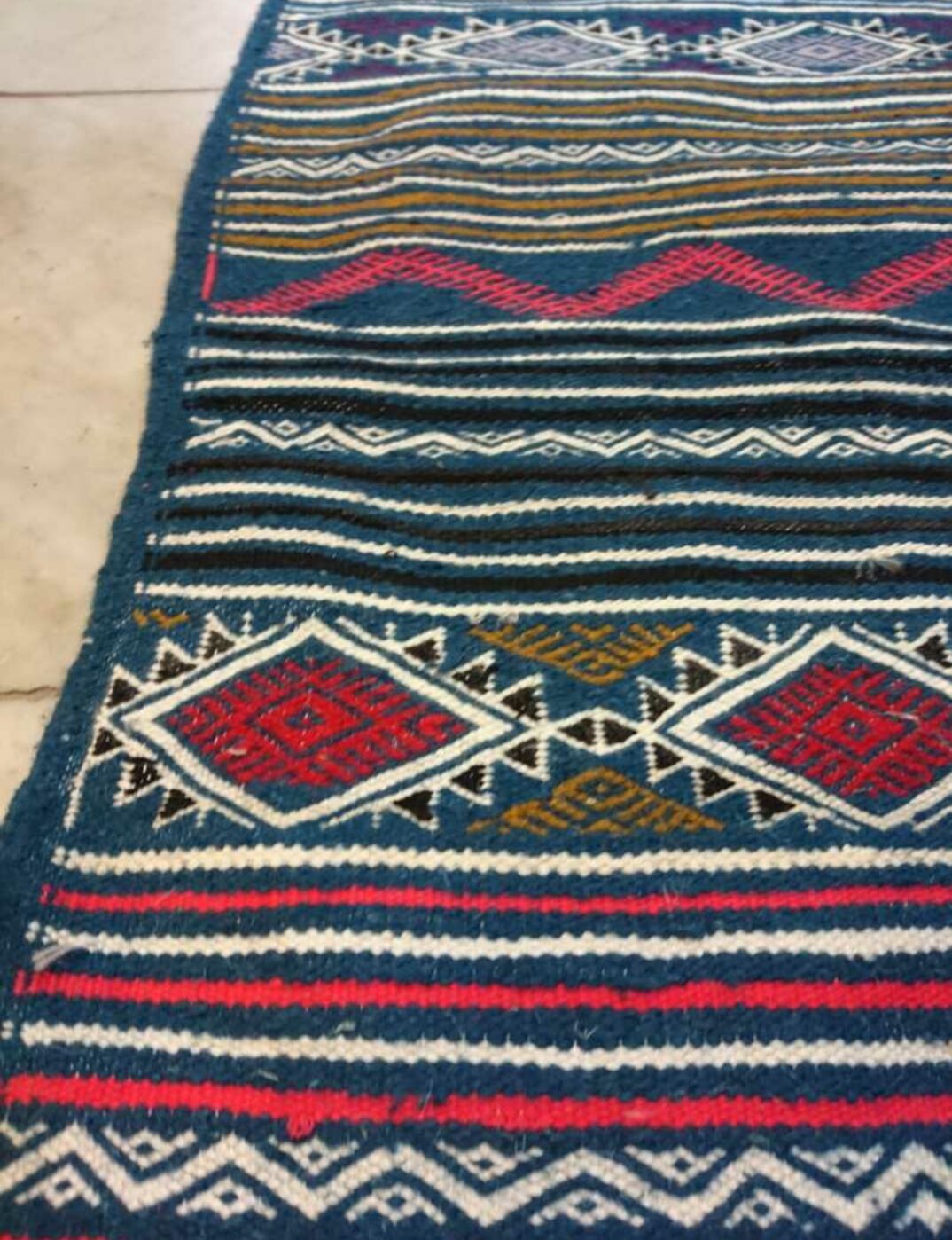 Kilim Blue Corridor in pure wool 60x196cm