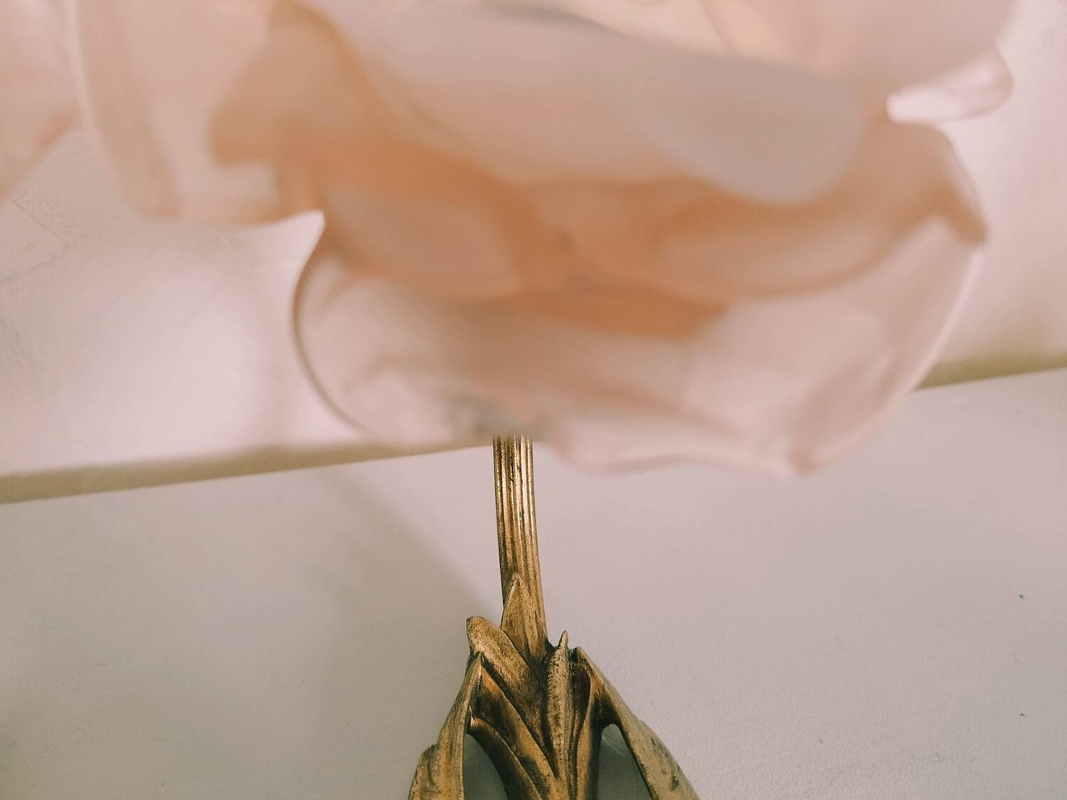 Pair of bronze swan and pink tulip wall lights in glass paste