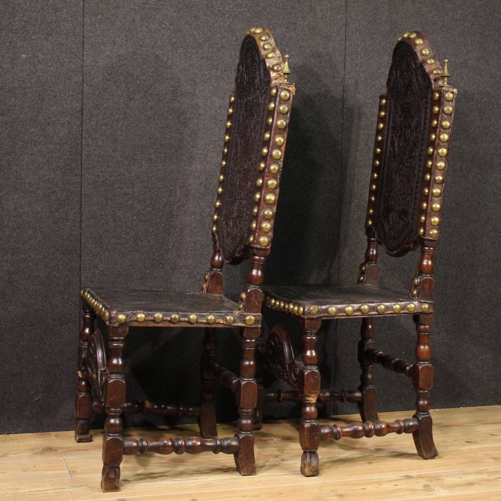 Pair of 18th-century antique Italian leather chairs