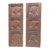 Pair of carved African wall panels in wood – vintage tribal art