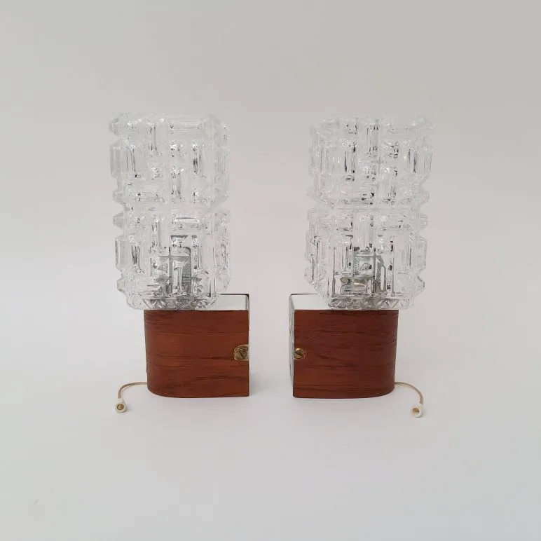 Pair of Philips 60s wall lamps in teak and glass