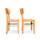 2 vintage beech chairs, straw seats