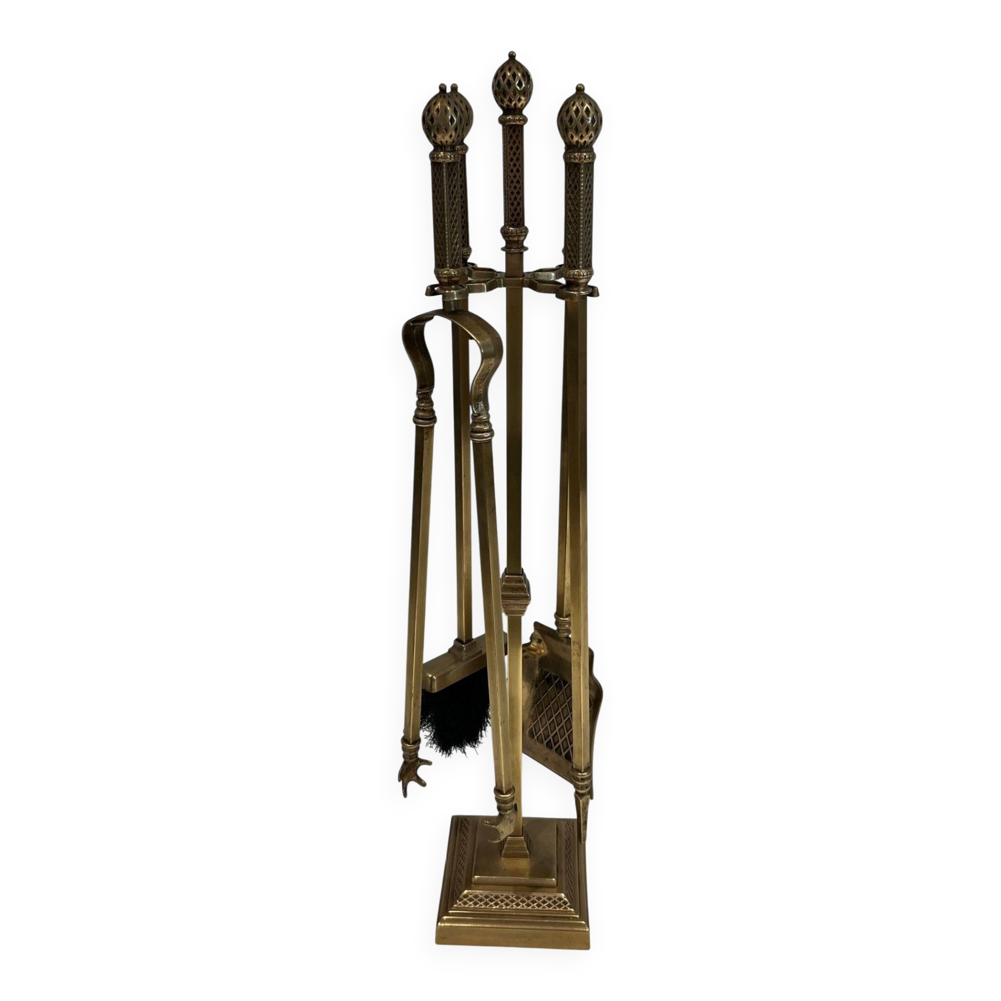 Neoclassical Fire Set in Bronze and Brass Finely Chiseled