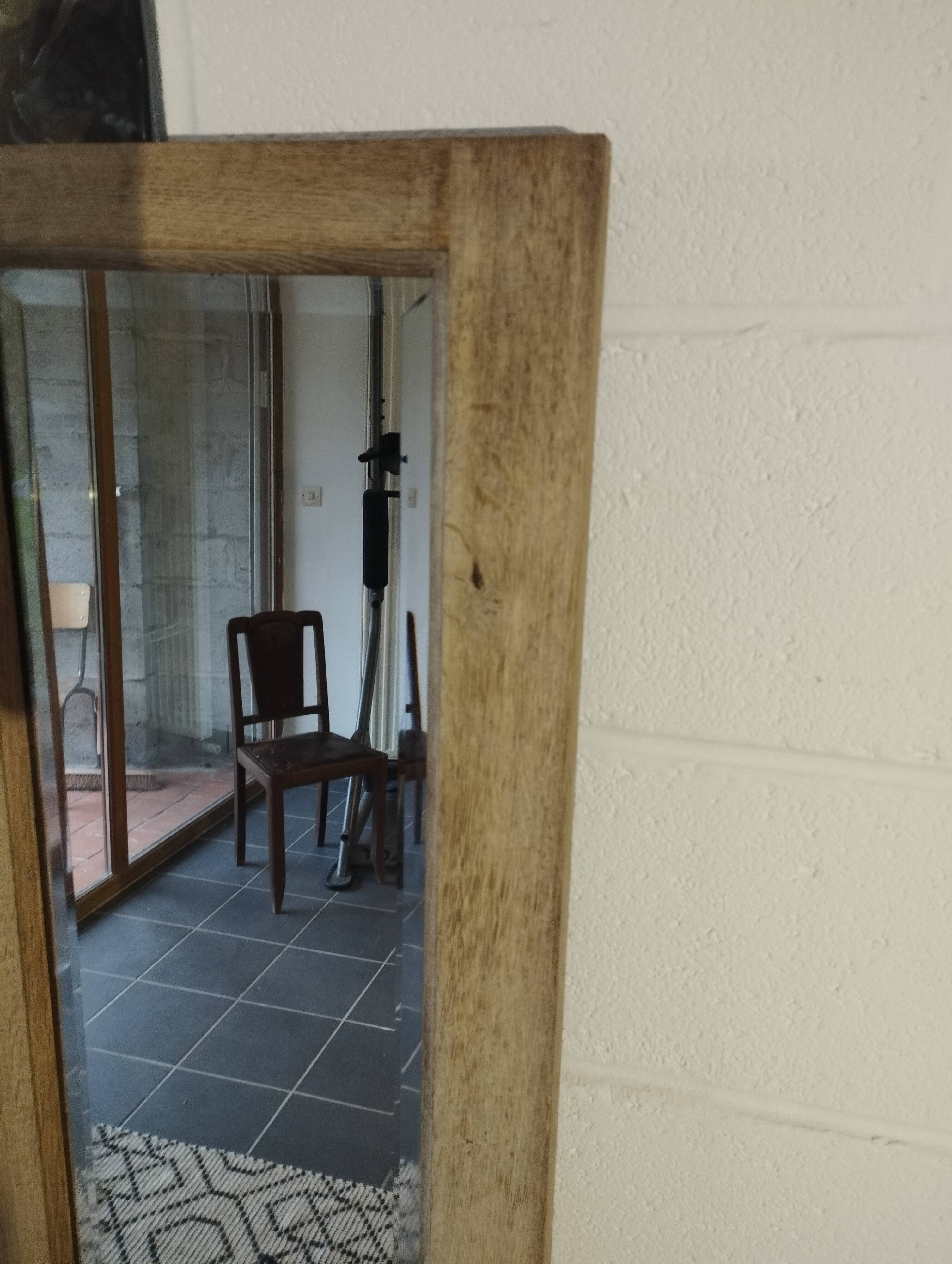 Beveled mirror vintage blond oak frame