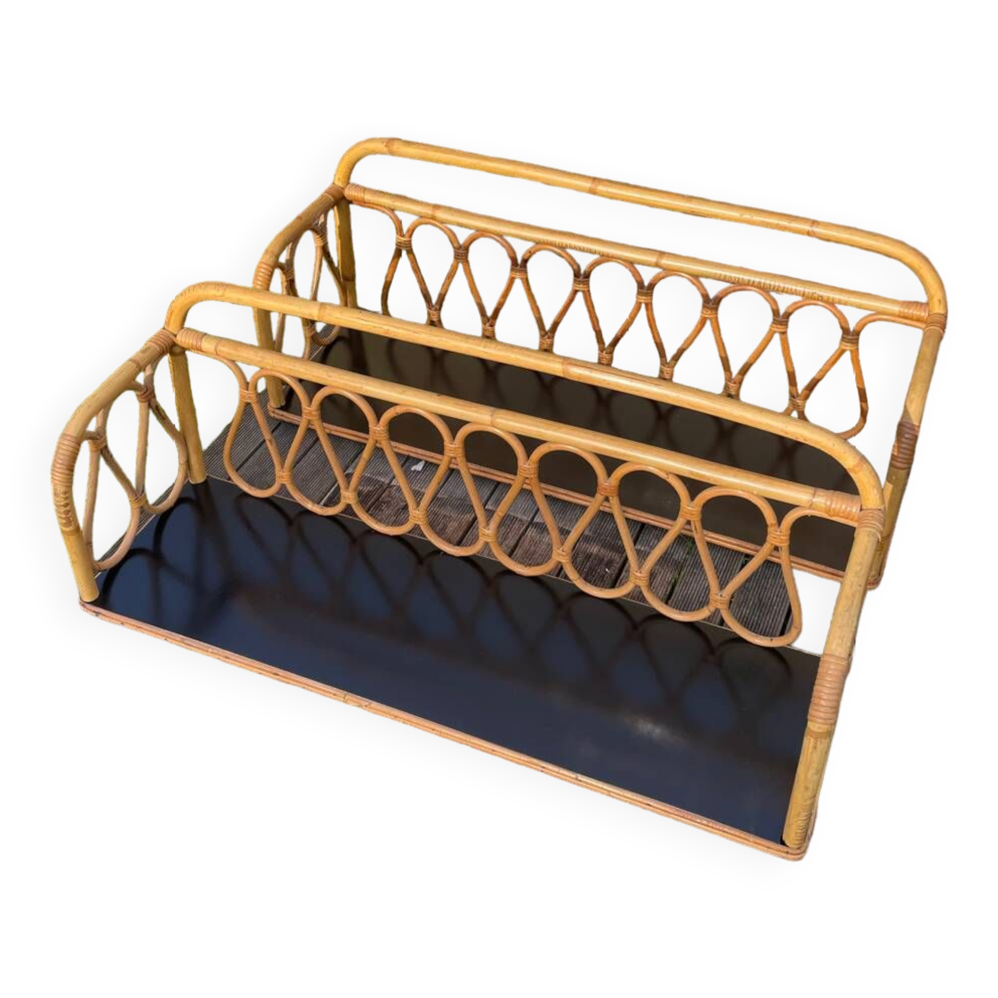 Pair of vintage light rattan wall shelves 1960