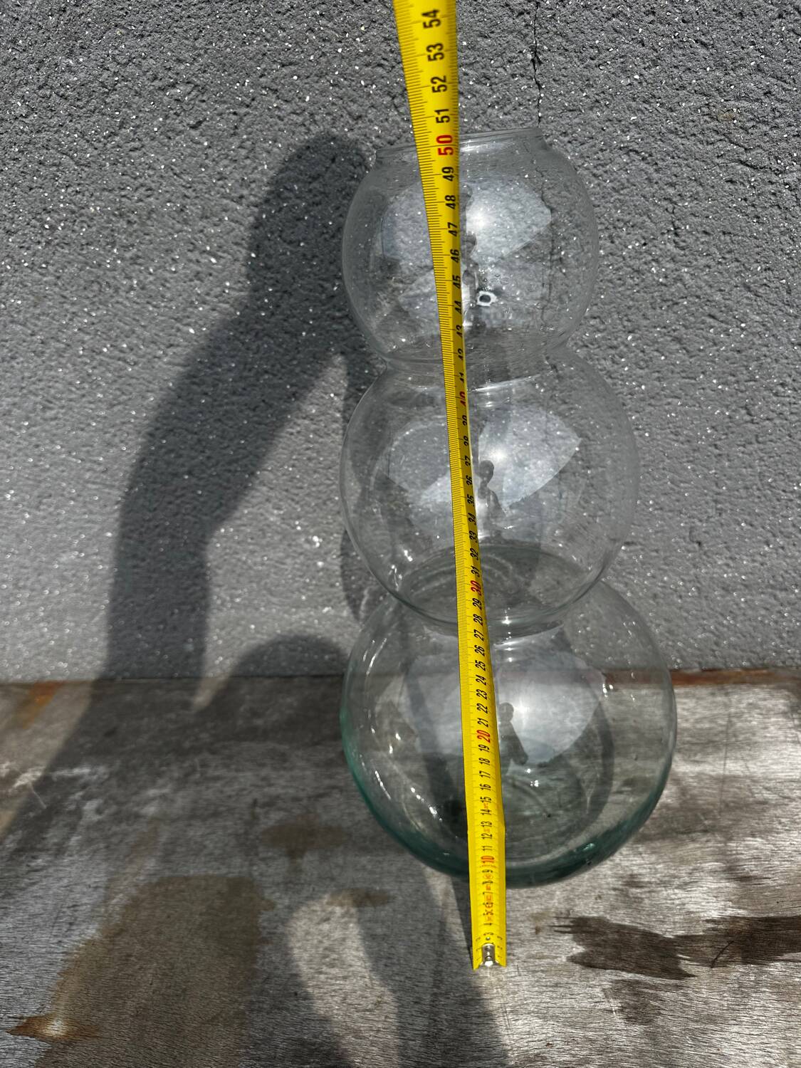 70's vase - 3 stacked spheres, transparent glass, H 50 cm
