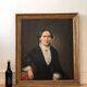 Antique oil portrait painting, framed large lady portrait, c. 1840