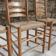 Set of 4 old Dutch oak ladderback chairs with rush seats – 1960s