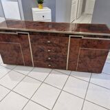 Vintage elm burl and chrome sideboard from the 1970s.