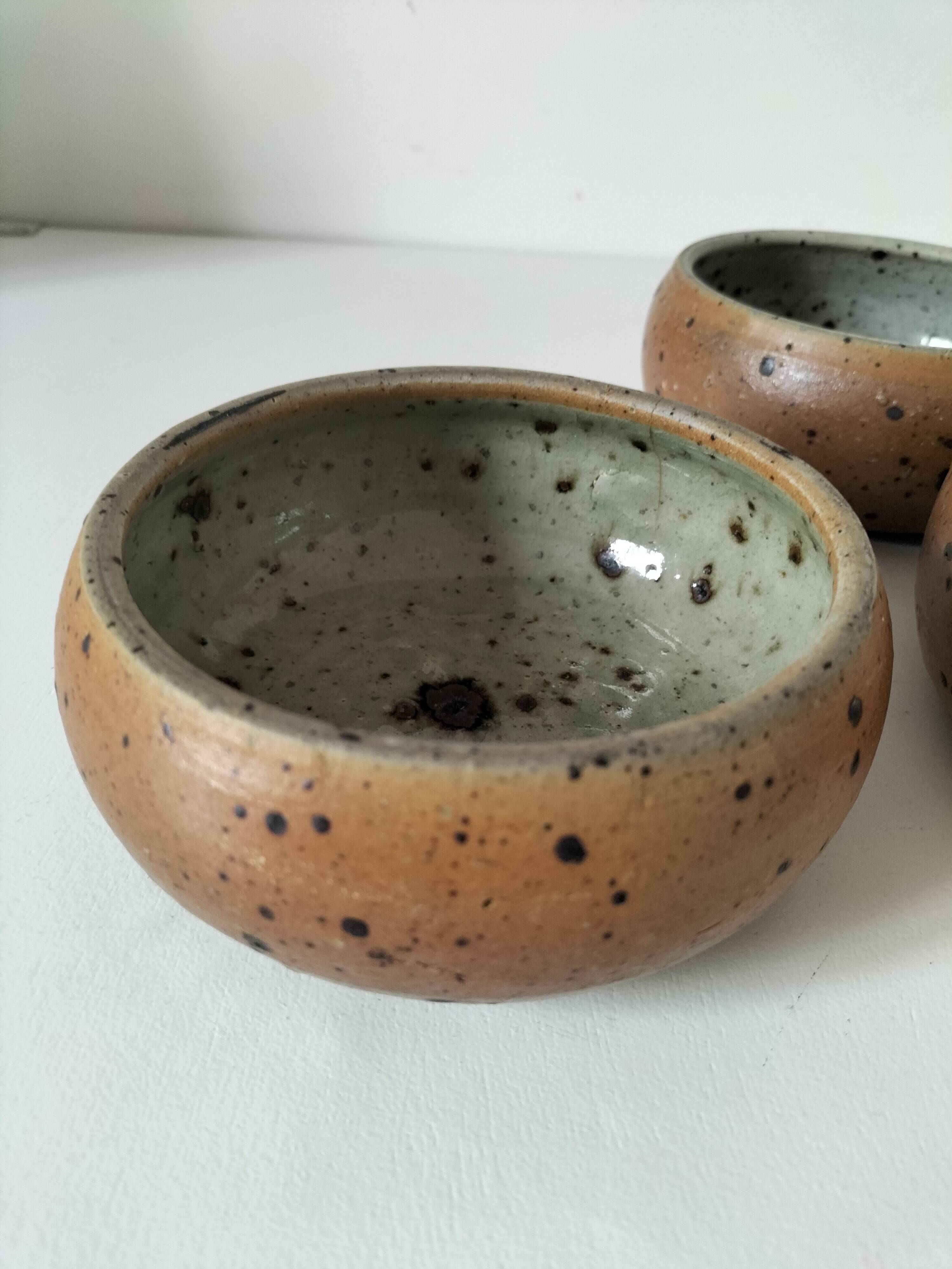 4 glazed pyrite stoneware bowls from the 70s