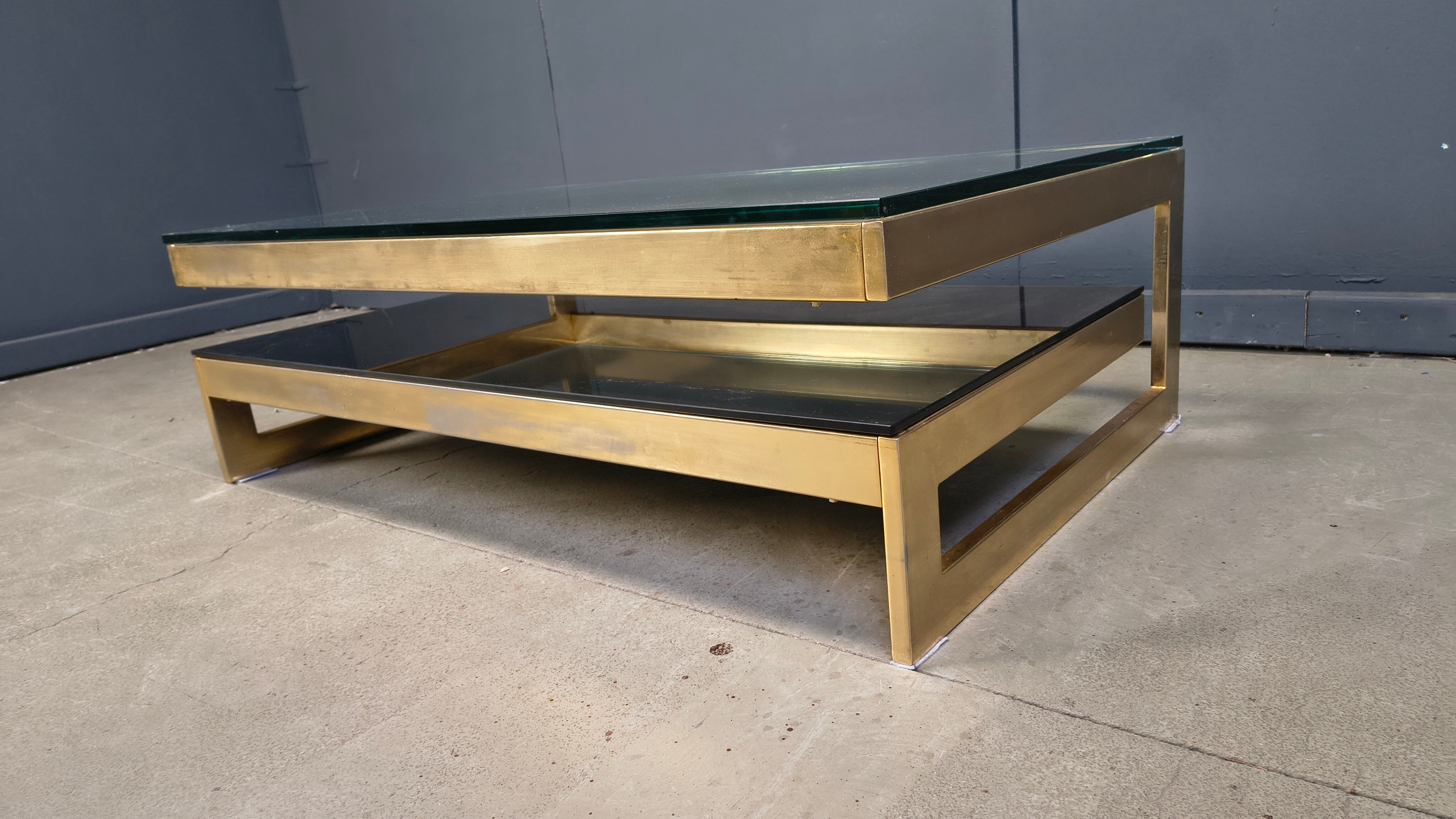 Vintage two tier Belgochrom 23kt coffee table, 1970s