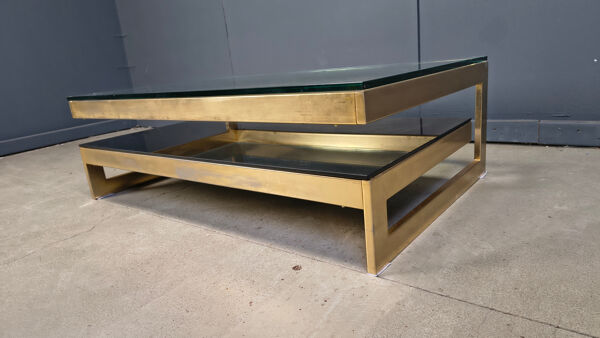 Table basse à 2 niveaux Belgochrom 23kt, années 1970