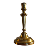 Old brass candle holder and its candle 21.5 cm