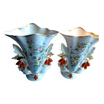 2 grands vases religieux d'autel porcelaine de Paris Napoléon III