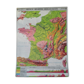 Ancienne carte MDI France géologie et relief J.Bertin.