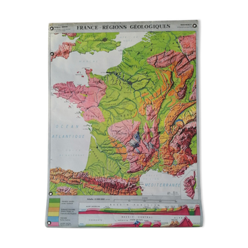 Old MDI map France geology and relief J.Bertin.