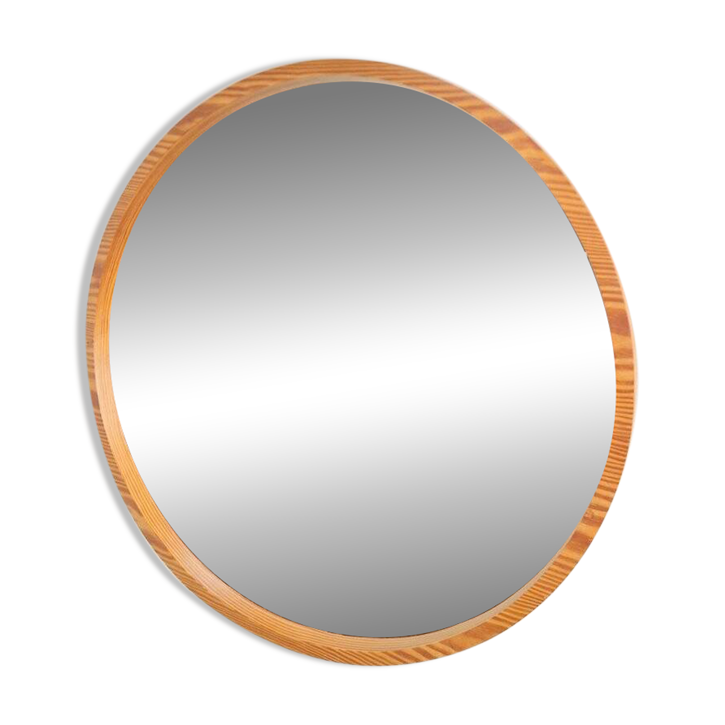 Large Mid-Century Round Pine Mirror, Denmark, 1960s