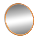 Large Mid-Century Round Pine Mirror, Denmark, 1960s