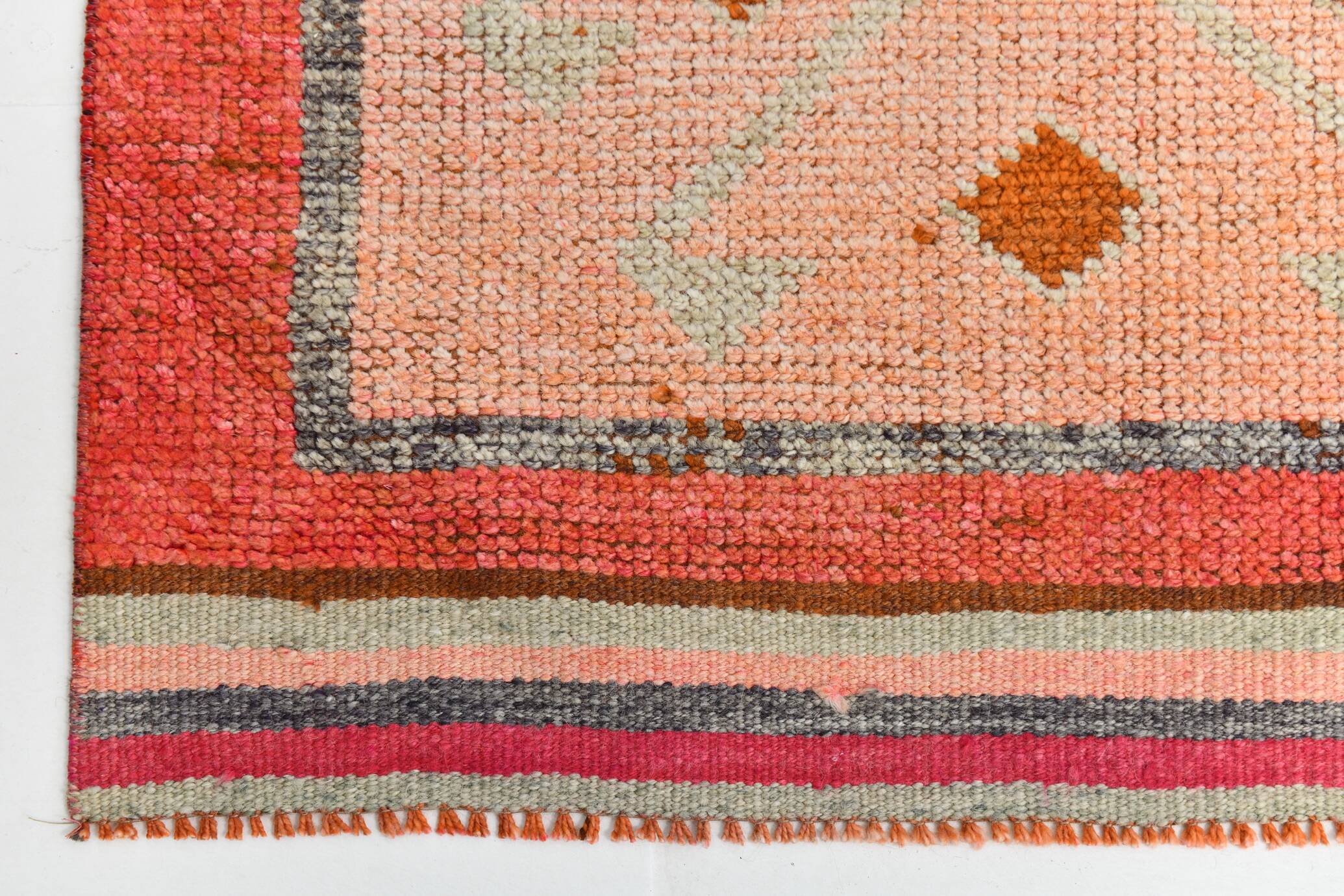 Pastel Tones Geometric Turkish Vintage Hallway Runner Rug, 95x345 Cm