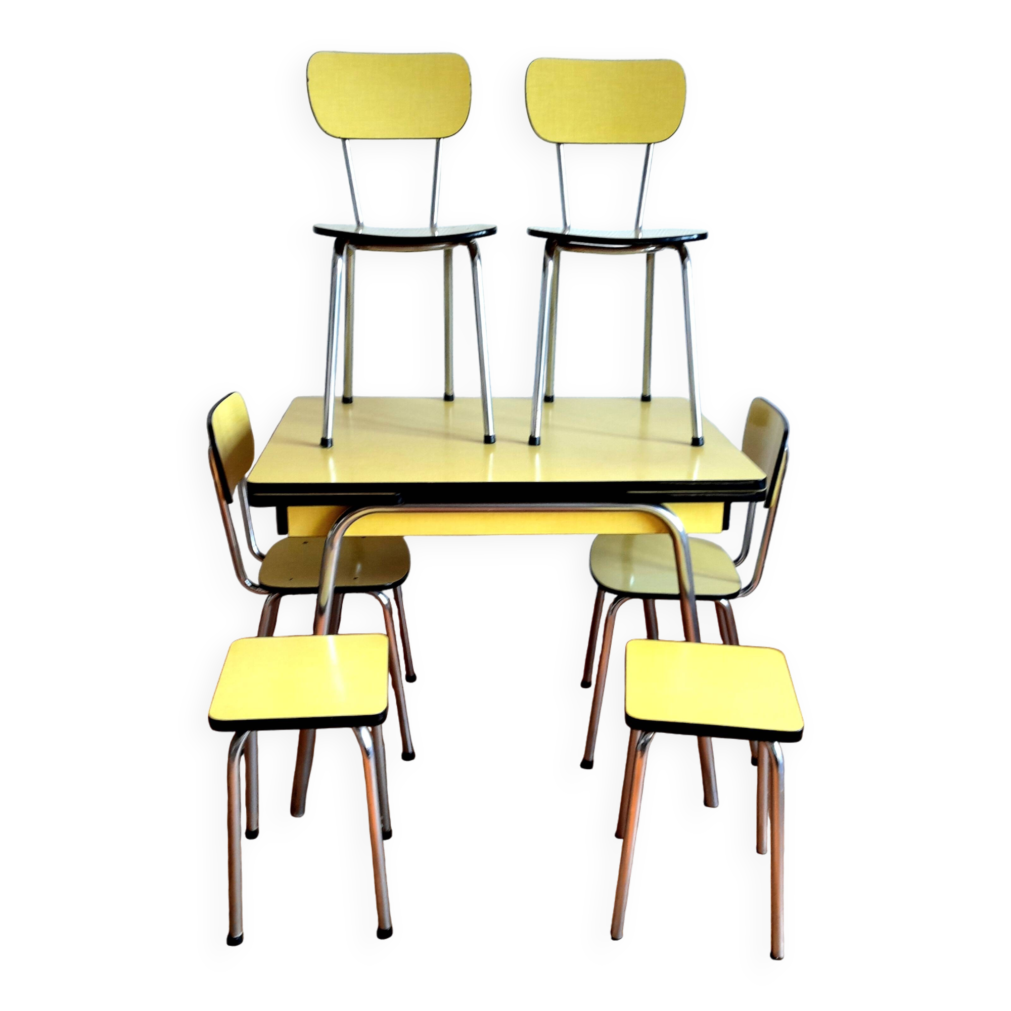 Yellow Formica table and chairs 1970