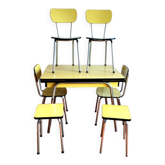 Yellow Formica table and chairs 1970