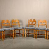 Henning Kjærnulf Set of 6 Razorblade Dining Chairs in Lambswool and Oak