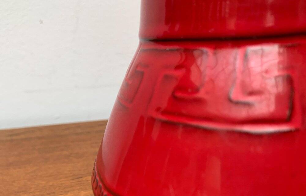 Red Italian ceramic vase from the mid-century by Bitossi, 1960s.