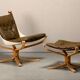 Sigurd Ressell Falcon Chair with Ottoman in brown leather for Vatne Møbler,