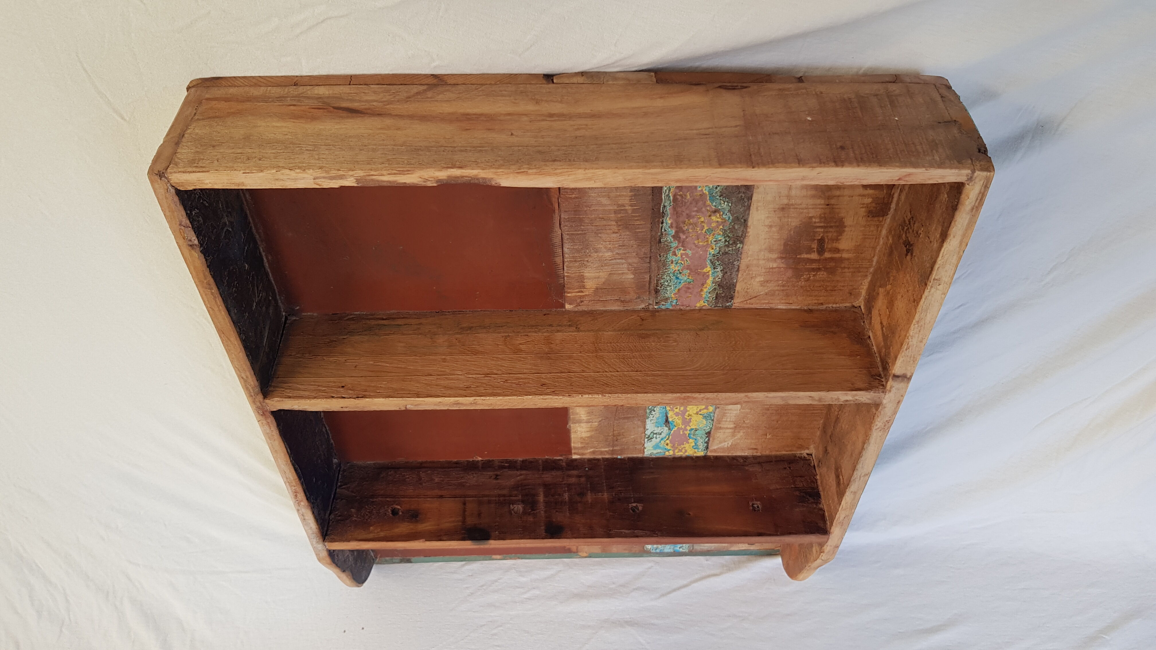 Wall shelf 3 shelves + 4 hooks cast iron in polychrome wood