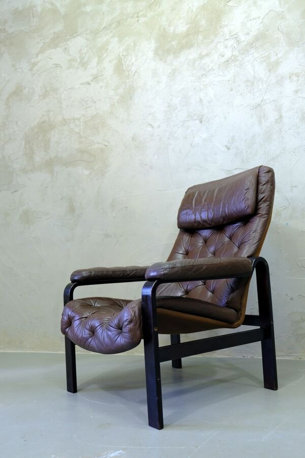 fauteuil En cuir Du Milieu Du Siècle Par Oy Bj Dahlqvist Pour Bd Furniture, Années 1960