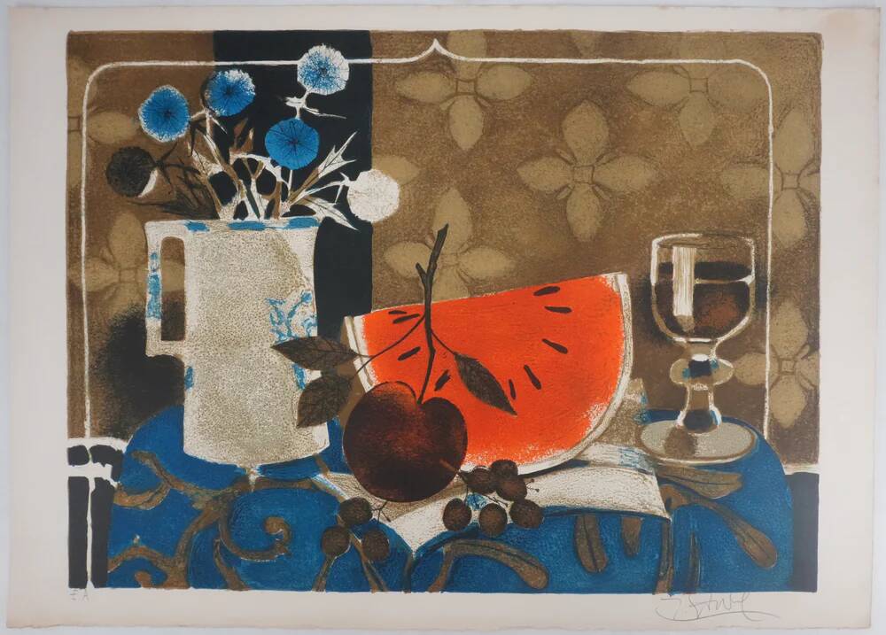 Yves Ganne: The White Pitcher and the Watermelon, original signed lithograph