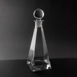 Vintage Murano glass decanter from the 1980s, transparent crystal pyramid with a spherical stopper, Linea 7.