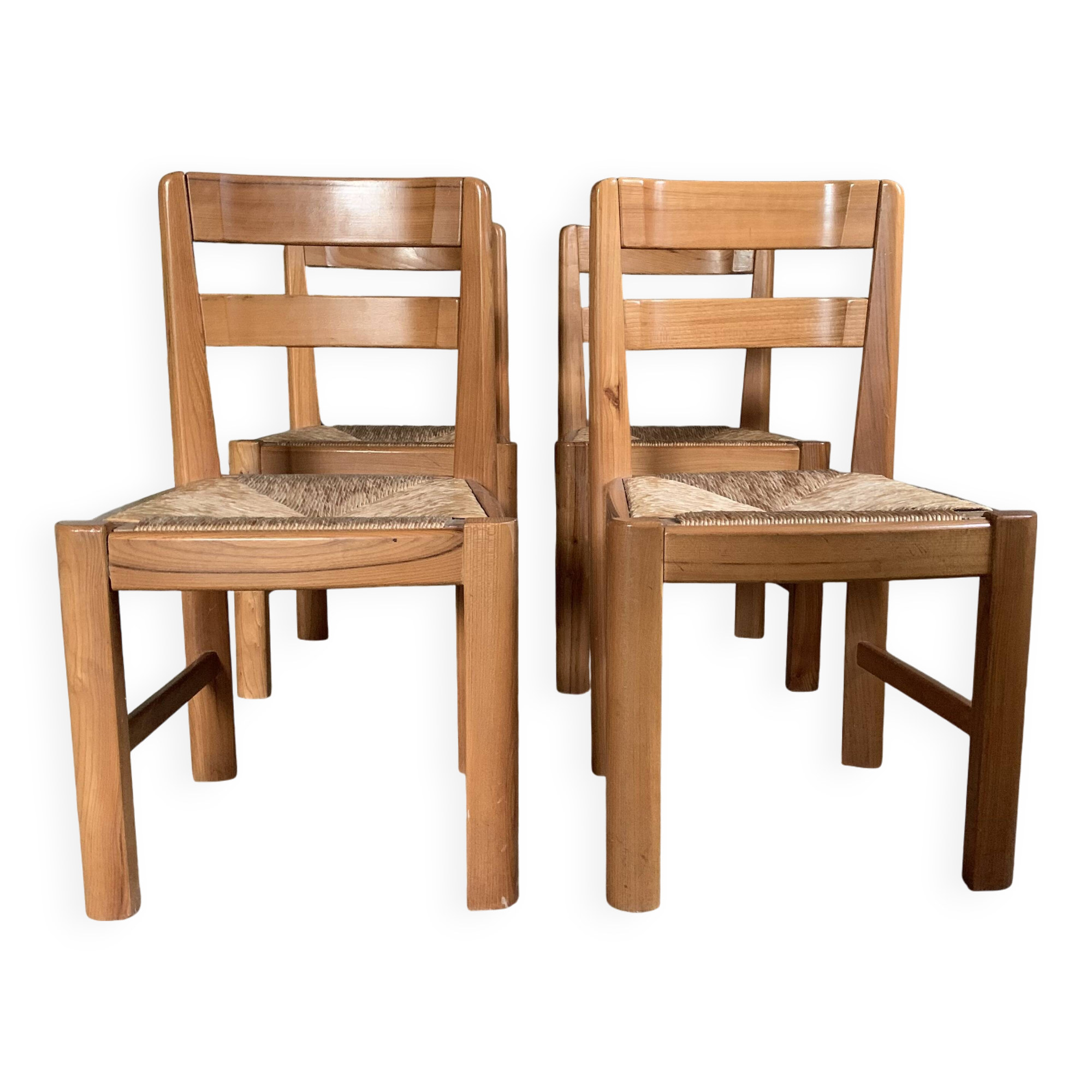 Vintage elm and straw chairs Maison Regain