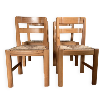 Vintage elm and straw chairs Maison Regain