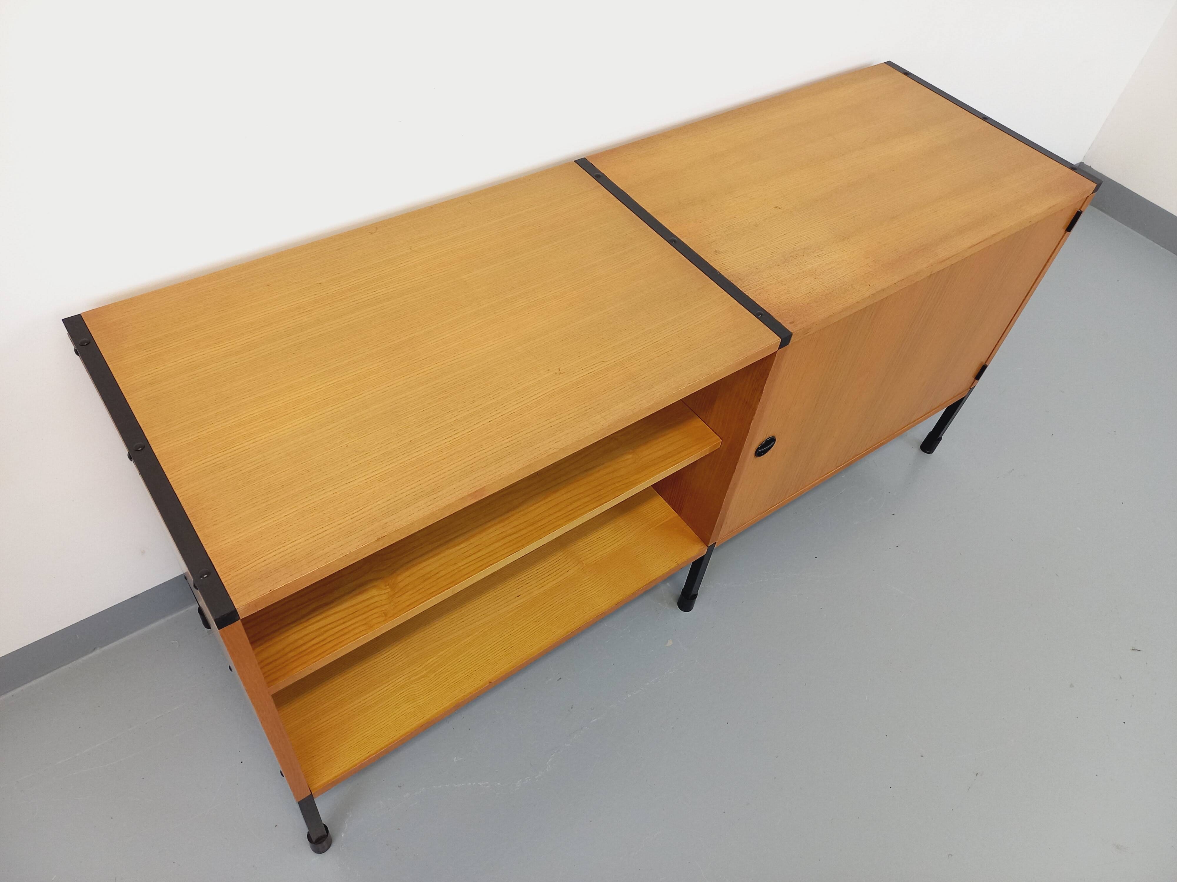 Vintage ARP Minvielle sideboard by Guariche Mortier Motte in light wood and black metal