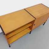 Vintage ARP Minvielle sideboard by Guariche Mortier Motte in light wood and black metal