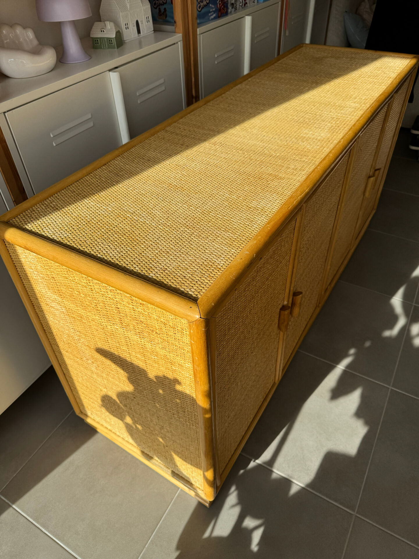 Sideboard wood wicker caning rattan