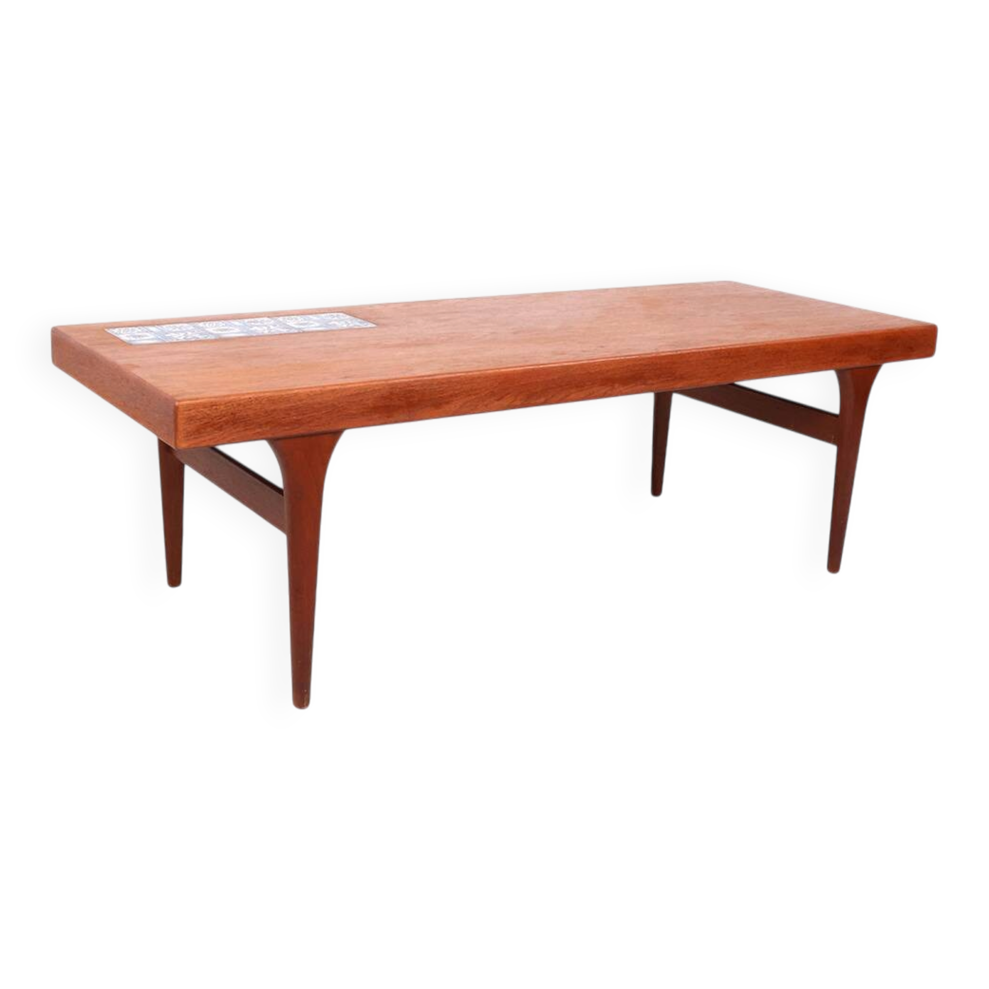 Vintage teak coffee table with blue tiles by Johannes Andersen, Silkeborg 1960s