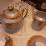 6 CUPS AND SAUCERS CREAMER AND SUGAR BOWL LIMOGES PORCELAIN UNIQUE FRA