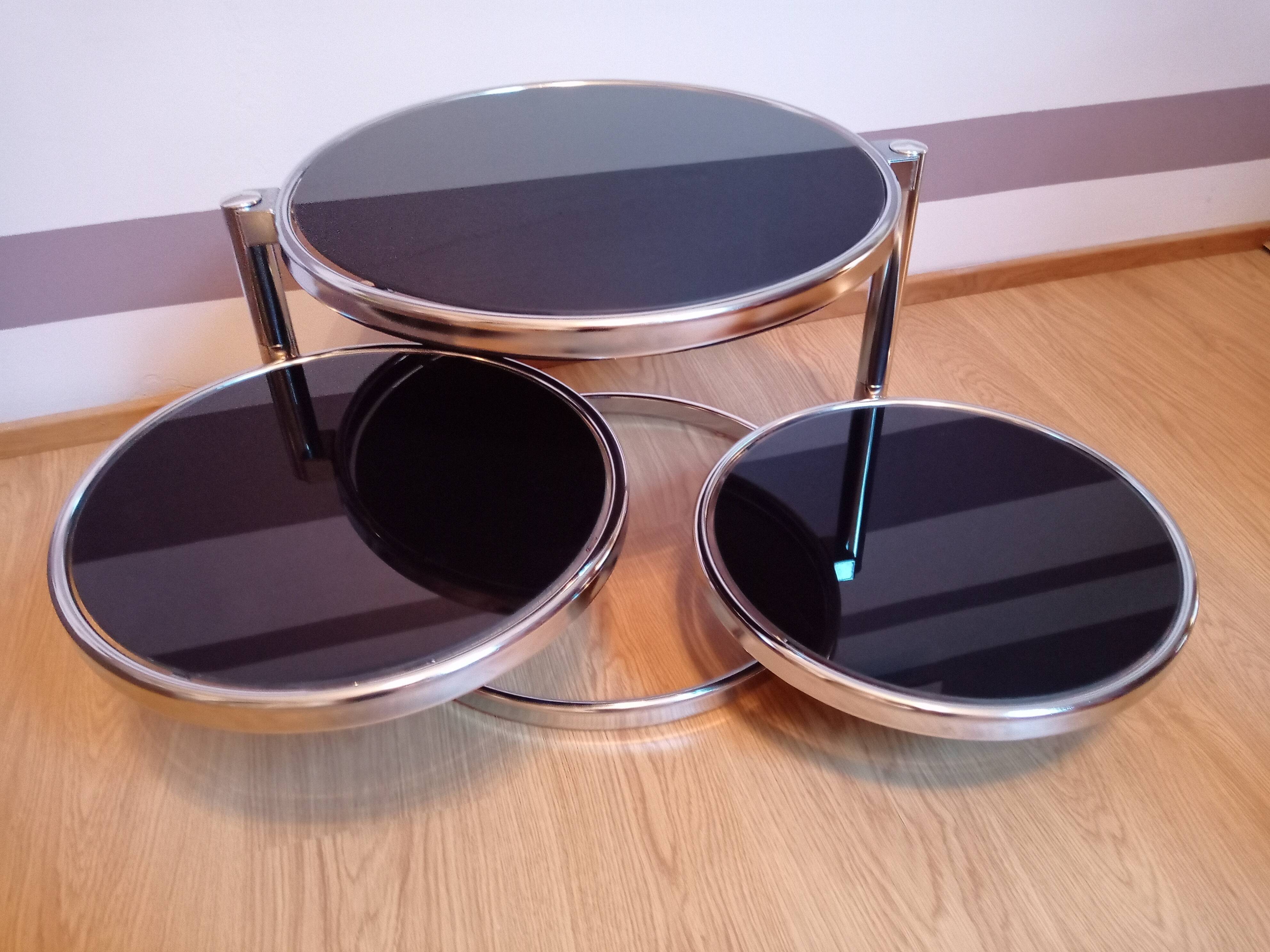 Chrome metal coffee table and swivel-tray glass
