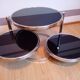 Chrome metal coffee table and swivel-tray glass