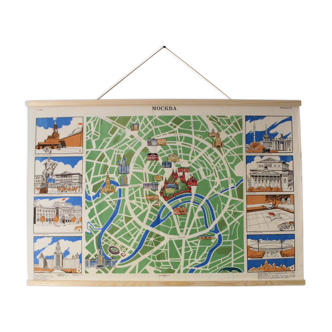 Soviet vintage poster-map of Moscow-geography