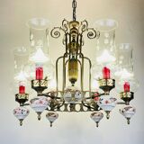 Vintage porcelain and brass chandelier, Italy, 1930s