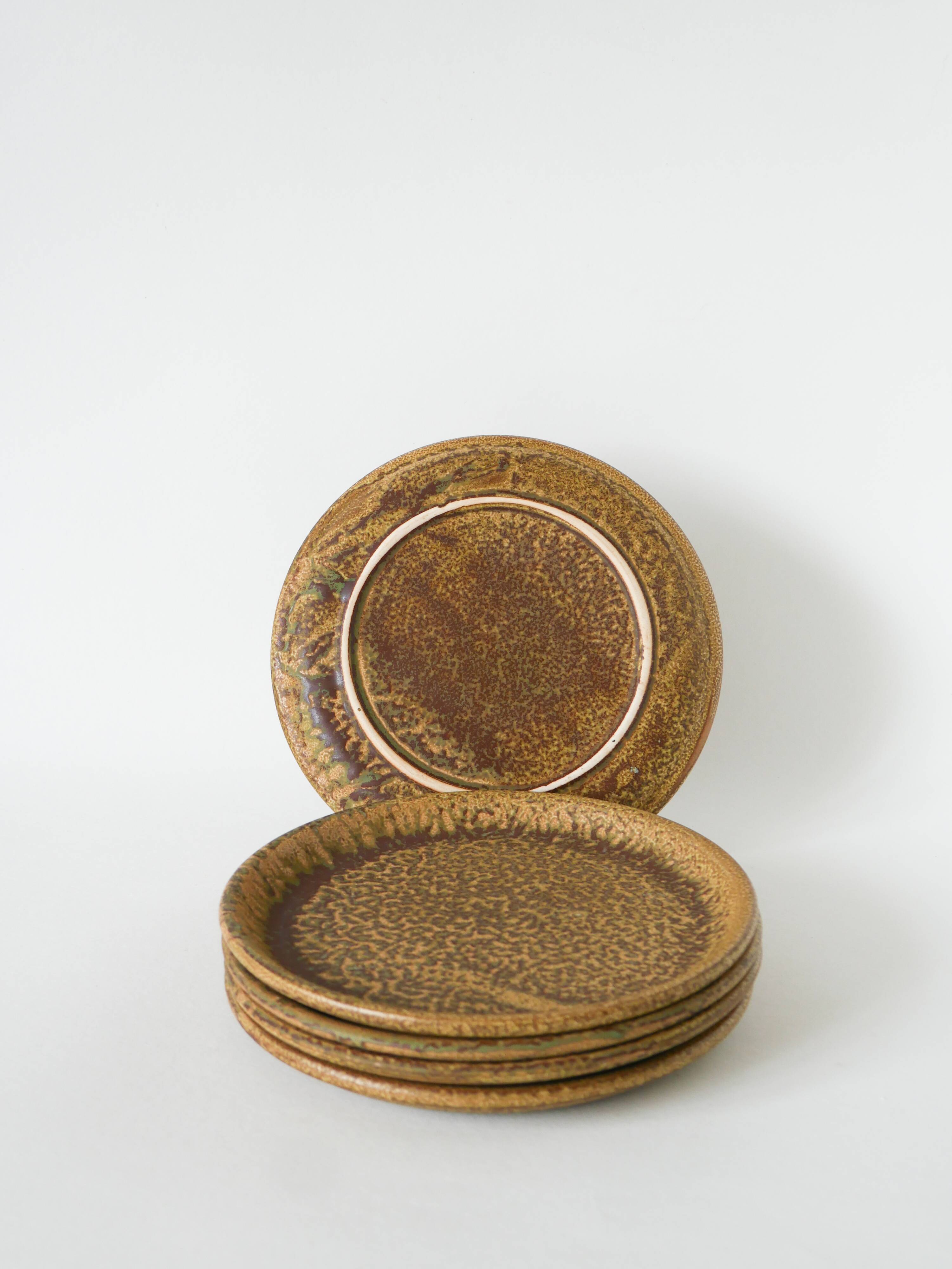 Set of 5 speckled stoneware dessert plates, Brown & Green, Made in A