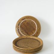 Lot de 5 assiettes à dessert en grès moucheté, Marron & Vert, Fabrication A