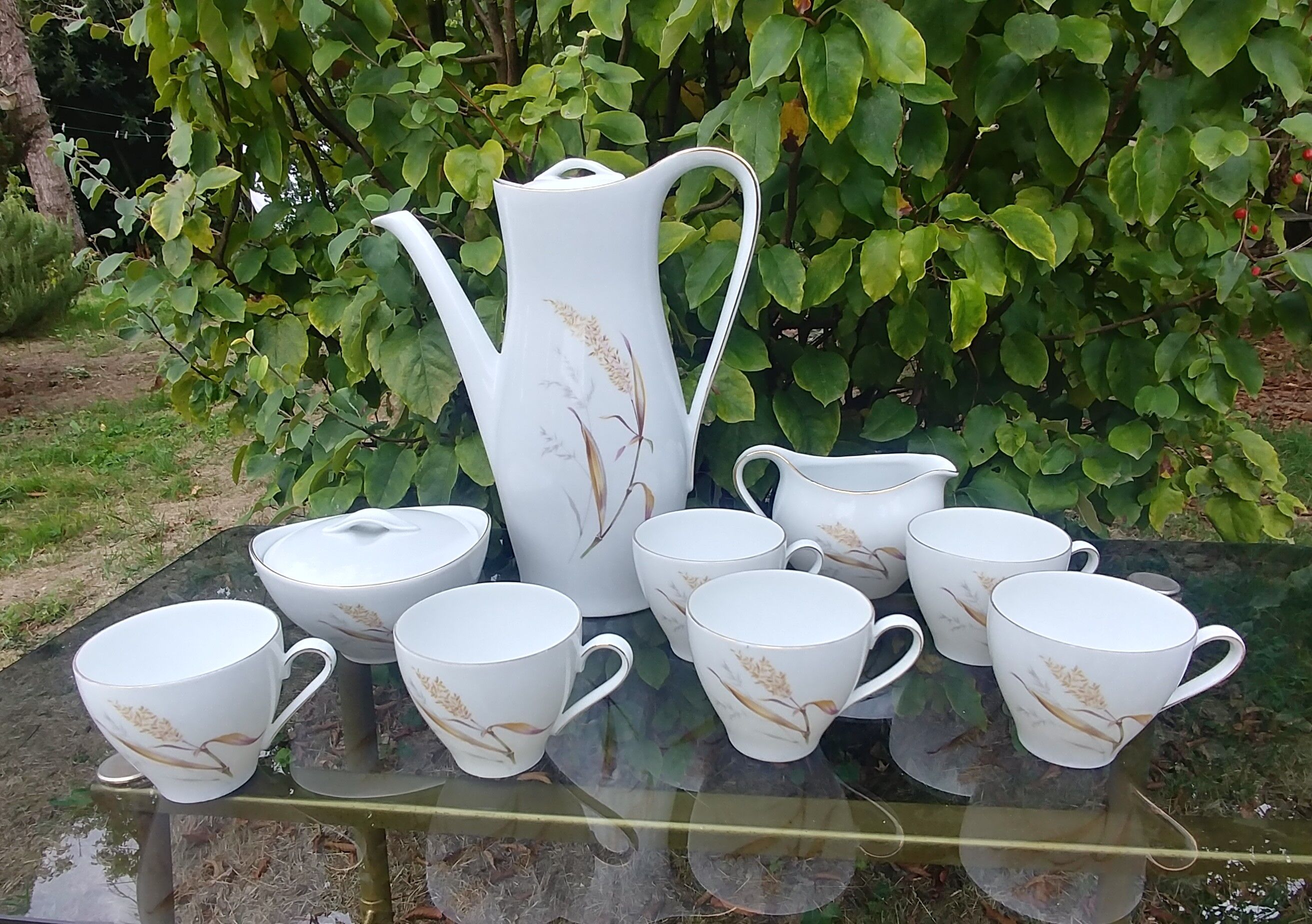 Coffee service Eschenbach Bavaria-Germany in fine porcelain decoration wheat Vintage years 70/80s