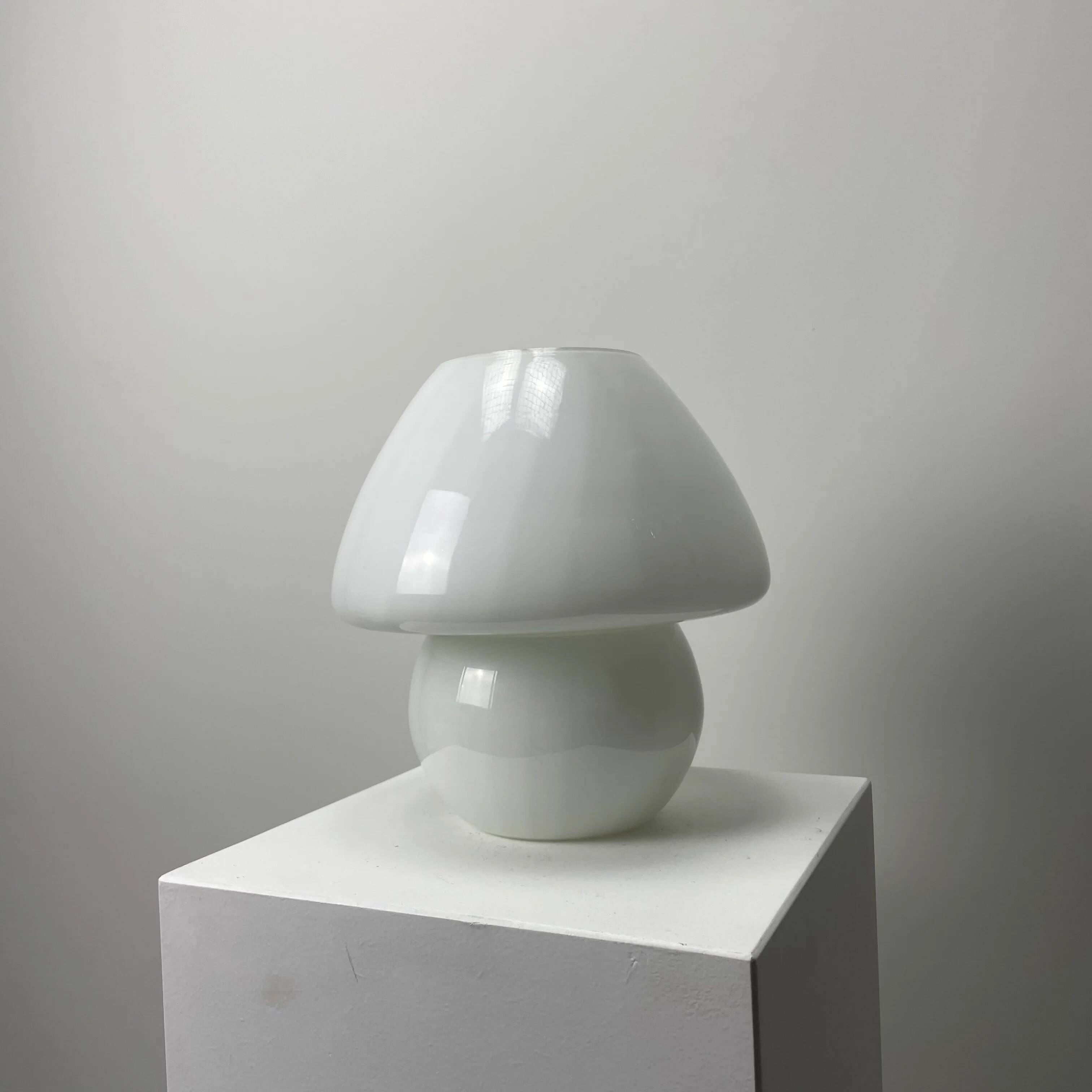 1970s white glass mushroom table lamp